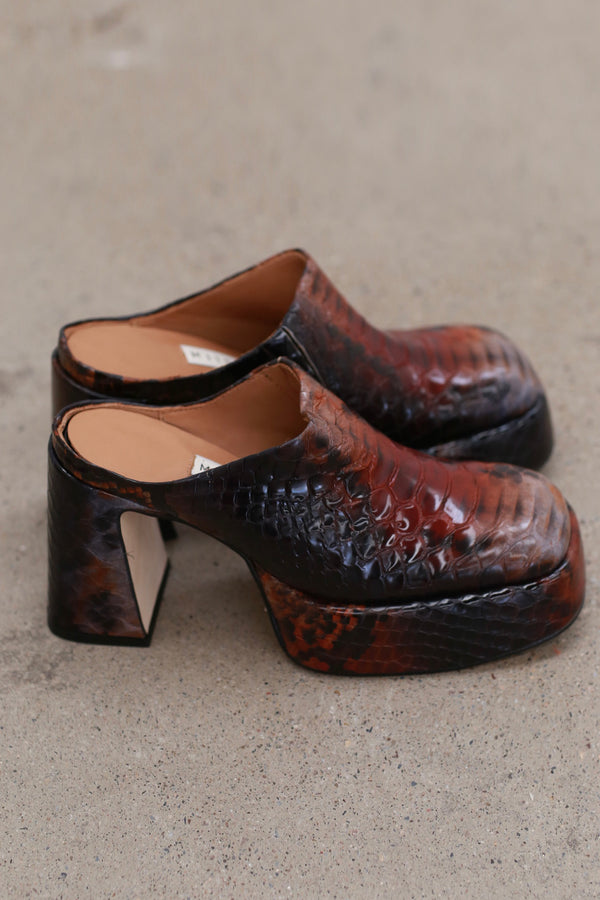 Miista Iben brown snake print mules MST-MI_5687-BROWN